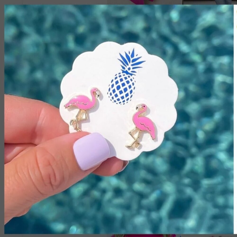 NWT Flamingo Enamel Stud Earrings
